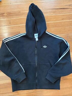 adidas Black Zip Hoodie with White Stripes